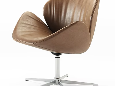 Modern Brown Leather Leisure Chair with Swivel Metal Base and Elegant Design 3d model