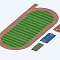 Soccer Field With Surrounding Running Track And Adjacent Sports Courts Layout 3d model