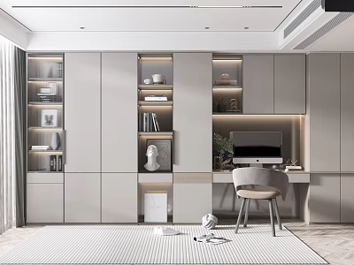Modern Built in Bookcase with Desk and Decorative Lighting for Home Office Interior 3d model