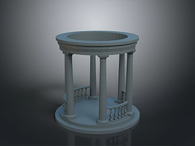 Gray Round Classical Structure Model With Columns Railings And Open Top On Pedestal Base 3d model