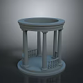 Gray Round Classical Structure Model With Columns Railings And Open Top On Pedestal Base 3d model