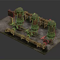 Rusty Industrial Model With Cylindrical Tanks Connected Pipes On Metal Platform 3d model