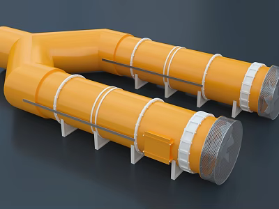 Industrial Equipment Orange Tubular Design Featuring White Rings And Metal Supports 3d model
