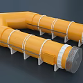 Industrial Equipment Orange Tubular Design Featuring White Rings And Metal Supports