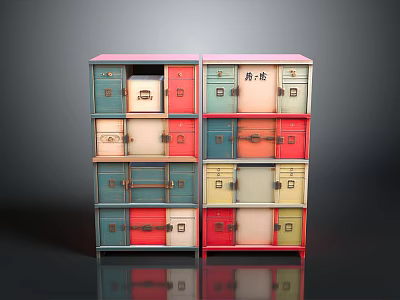 Vintage Colorful Drawer Cabinets With Multiple Layers And Various Colors 3d model