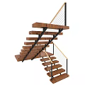 Modern Wooden Staircase With Double Flight And Metal Cable Railings In Contemporary Home Interior
