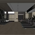Modern Fitness Gym Interior With Treadmills Wooden Walls Mirrors And Green Plants