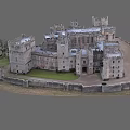 Ancient European Castle Architecture With Stone Walls Courtyard And Towers