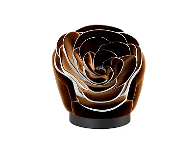 Rose Shaped Velvet Accent Chair In Brown And White With Black Base 3d model