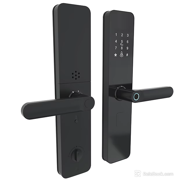 Modern Black Smart Door Handle With Electronic Lock Keypad And Fingerprint 3d model 
