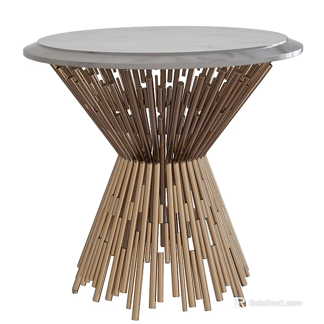 Modern Side Table With White Round Top And Radiating Wooden Legs Structure 3d model 