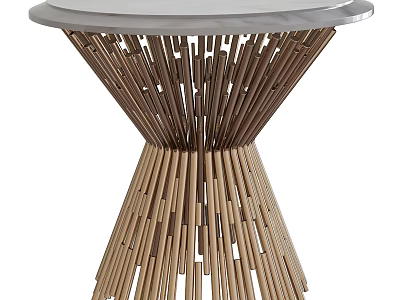 Modern Side Table With White Round Top And Radiating Wooden Legs Structure 3d model