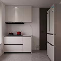 Modern Kitchen Interior With White Cabinets Marble Wall And Black Dishwasher