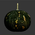 Fresh Green Pumpkin With Yellow Spots And Golden Stem On Dark Background