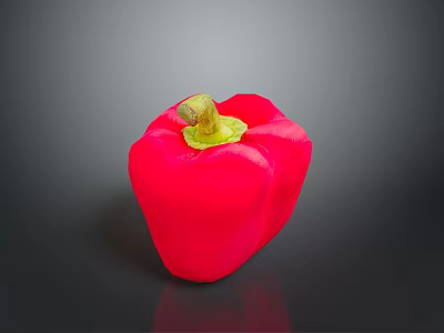 Fresh Ripe Red Bell Pepper with Green Stem on Dark Surface 3d model