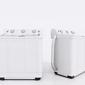 Two White Twin Tub Washing Machines With Control Panel Knobs And Sleek Design For Home Use