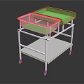 Two Tier White Baby Care Trolley With Green Mattress Transparent Storage And Wheels