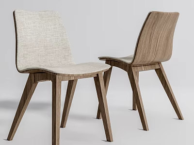 Modern Wooden Dining Chairs Featuring Linen Upholstered Seats And Curved Backrests 3d model