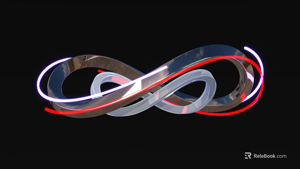 Curved Metallic Art Installation With Neon Red And White Lights In Infinity Shape 3d model 