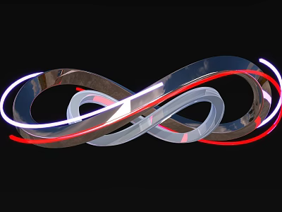 Curved Metallic Art Installation With Neon Red And White Lights In Infinity Shape 3d model