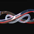 Curved Metallic Art Installation With Neon Red And White Lights In Infinity Shape