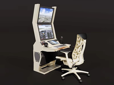 Industrial Equipment Console With Multiple Screens Keyboard And Ergonomic Chair For Simulation 3d model