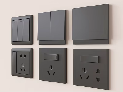 Modern Black Switch Panels With Toggle Switches And Power Sockets Contemporary Design 3d model
