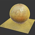 Display of Orange Sphere With Maps and Text on Gray Square Platform
