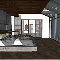 Modern Hotel Guest Room Interior With Wooden Ceiling Sofa Coffee Table And Marble Wall