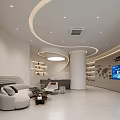 Modern Minimalist Office Reception Lobby With Comfortable Waiting Lounge And Elegant Curved Ceiling Lighting Design