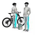 Models Wearing Grey And Turquoise Sportswear With Mountain Bike And Green Backpack