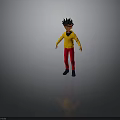 3D Cartoon Character With Spiky Black Hair Glasses Yellow Shirt Red Pants Blue Shoes
