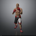 Shirtless Man in Boxing Stance with Red Gloves Black Shorts White Design and Red Shoes