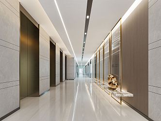 Light luxury elevator hall company aisle 3d model