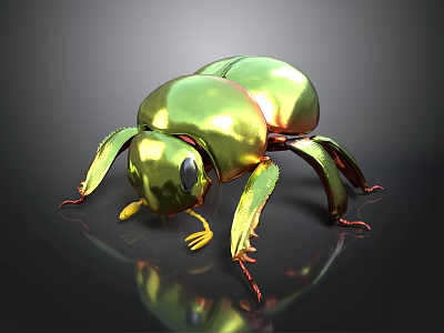 Realistic Style Metal Green Beetle Beetle Insect Forest Leaves Nature Outdoor Animal Creatures 3d model