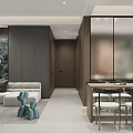 Modern Living Dining Room Interior With White Sofa TV Wall Rug And City View Window