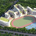 Modern School Campus With Green Roof Buildings Sports Field And Surrounding Greenery