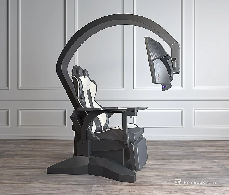 Modern Ergonomic Gaming Chair With Curved Monitor And Wooden Floor Setup 3d model 