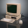 Vintage Beige Retro Computer With Green Screen Monitor Desktop Tower Keyboard And Mouse