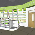 Retail Pharmacy Store Interior With Medicine Shelves Cashier Prescription And OTC Areas