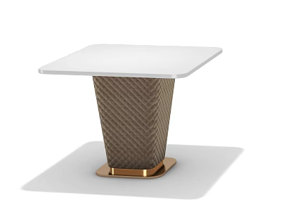 Modern Dining Table With White Smooth Tabletop And Woven Texture Gold Base 3d model
