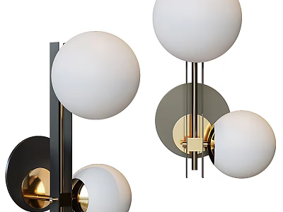 Modern Wall Lamps With White Globe Shades And Black And Gold Metal Frames 3d model