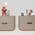 Beige Bedside Tables with Drawers Stuffed Bear Rabbit Doll Lamp Photo Frame Aromatherapy Pink Flowers