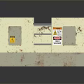 Industrial Equipment Model Beige Cubic Structures With Connecting Parts Red Stains And Warning Signs