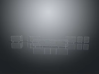 Metal Storage Racks With Various Shapes Sizes And Reflective Surfaces On Gray Background 3d model