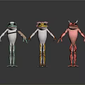 Three Colorful Cartoon Frogs Holding Hands With Unique Patterns And Designs