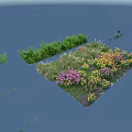Mixed Plant Combination With Green Shrubs Purple Yellow Flowers In Garden Landscape