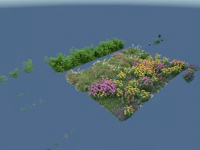 Mixed Plant Combination With Green Shrubs Purple Yellow Flowers In Garden Landscape 3d model