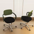 Green Backrest Black Seat Office Chairs Featuring Silver Metal Bases Armrests And Wheels