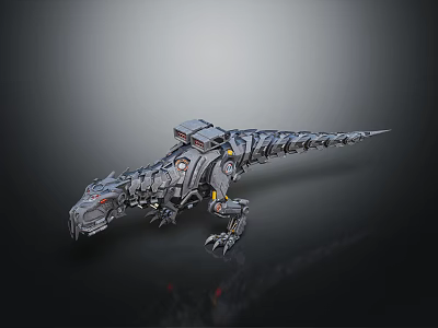 Futuristic Mechanical T-Rex Dinosaur With Metallic Parts Red Eyes And Robotic Design 3d model